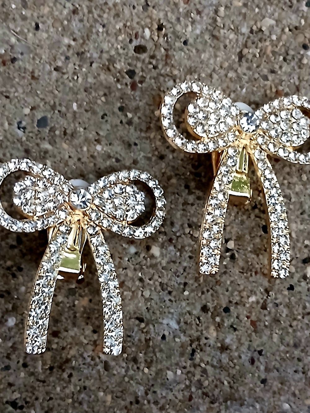 Clip On Gold Bow Crystal Clip-On Earrings - Elegant Women Jewelry